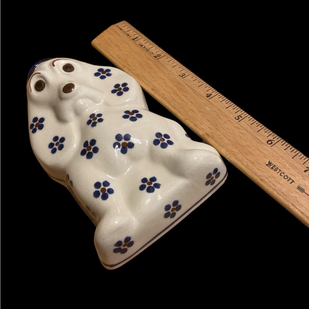 Ceramic Dog Figurine with Blue Floral Pattern folk art - Picture 3 of 3